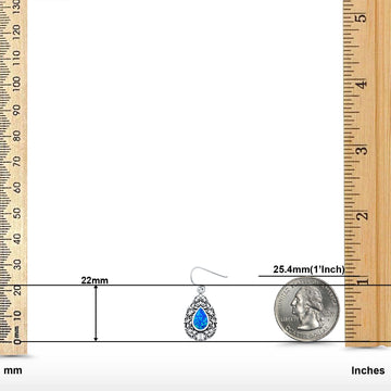 Pear Shape Drop Dangle Lab Created Blue Opal 925 Sterling Silver (22mm)